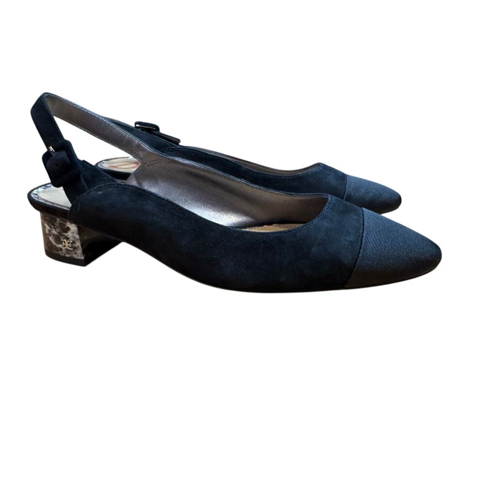 SAM EDELMAN NWOT/NWOB Sadira Black Cap Toe Sling Back Heels Size 9 Quiet Luxury - Picture 12 of 16